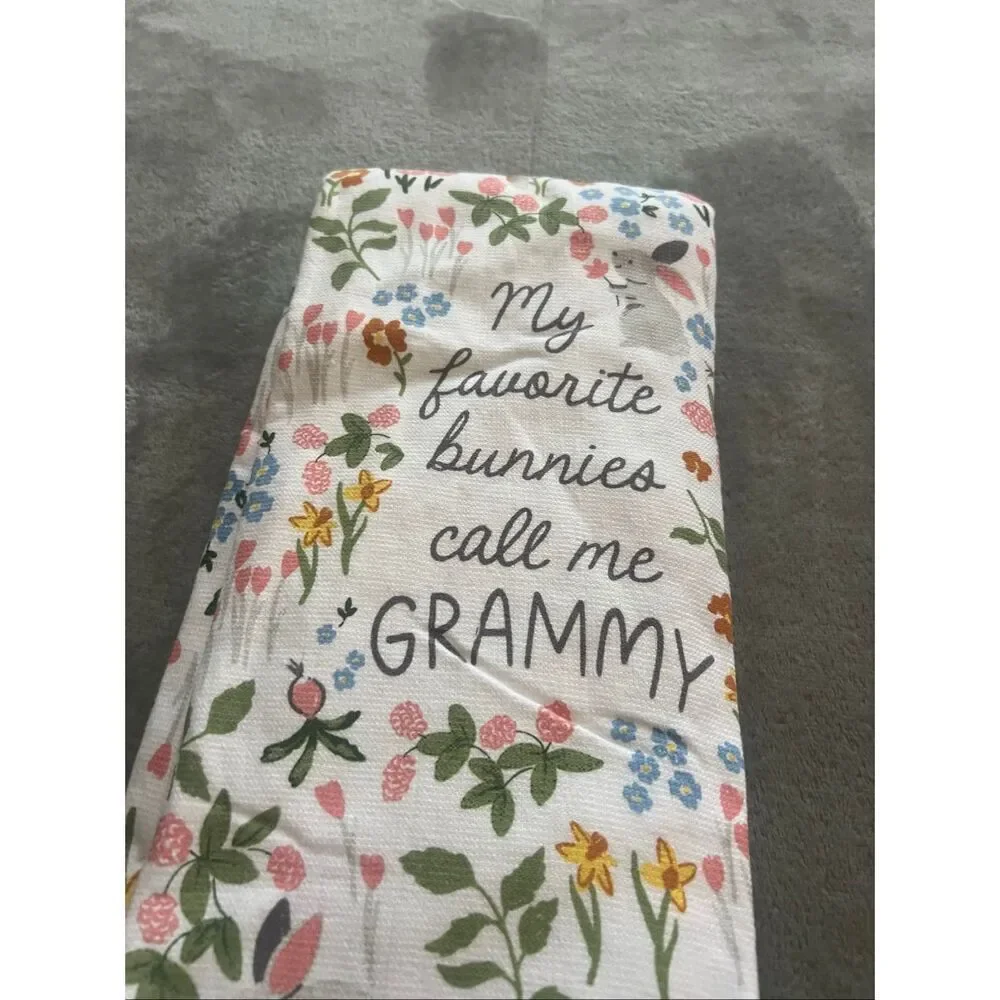 Shabby Chic My Favorite Bunnies Call Me Grammy Dish Towel Set 3 Pack